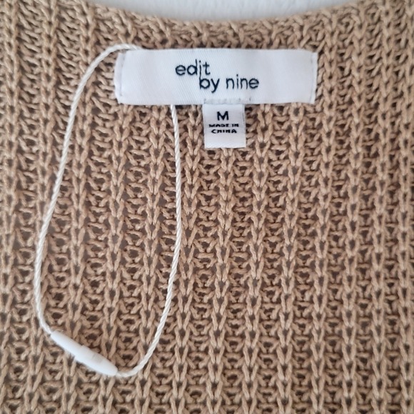 Edit By Nine Sz M Tan Knit Top Light Natural Minimal Boho Coastal Vacation NWOT - Picture 5 of 8